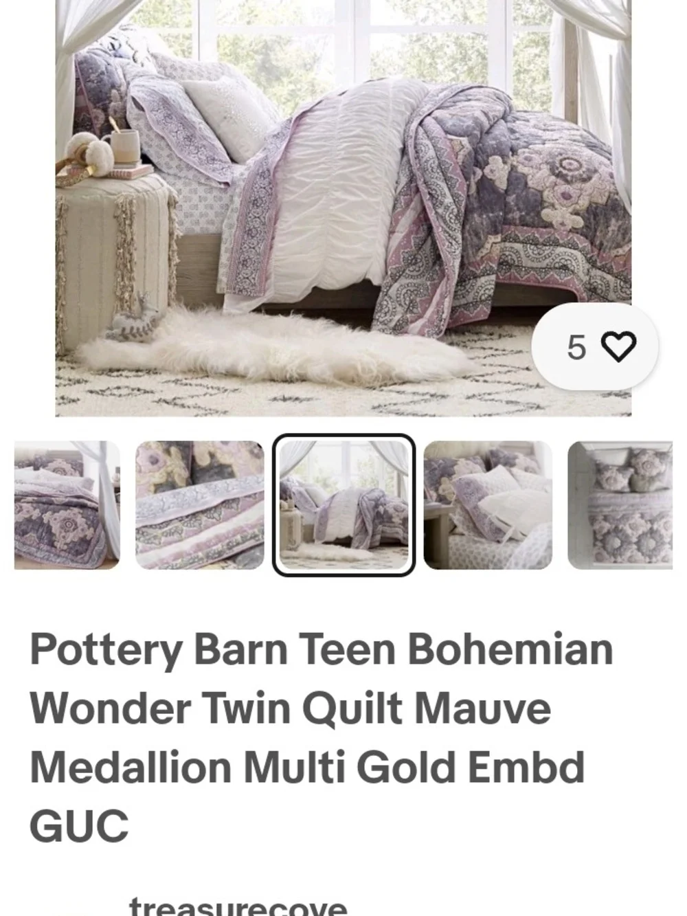 Pottery Barn Teen Purple and Cream Floral Medallion Comforter Set